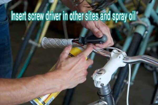 Insert screw driver in other sites and spray oil